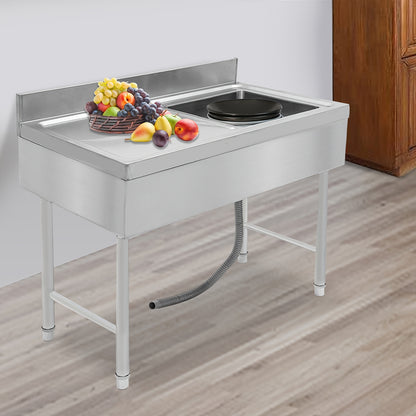 Vrijstaande RVS Spoeltafel – Keukentafel – Werktafel – Industriële Wasbak – Spoelbak – Roestvrij Staal – Verstelbare Poten – Ingebouwde Afvoer 11 cm