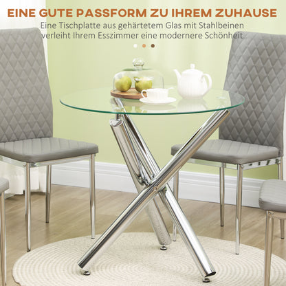 Eettafel – Ronde Tafel – Keukentafel – Dinetafel – Glazen Tafel – Hardglas Zonder Rand – Stabiele Stalen Poten – Ø80 x 74 cm – Geschikt Voor 2-4 Personen