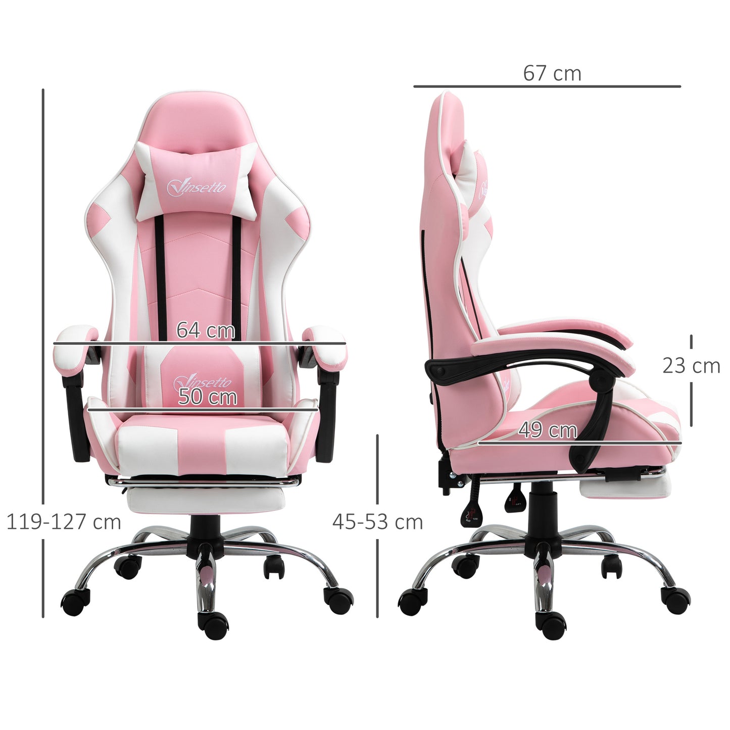 Gamingstoel – Gamestoel – Bureaustoel – Gaming Chair – Game Stoel – Ergonomisch – Verstelbaar in Hoogte – PU Leder – Roze/Wit – 360 Graden Draaibaar – Maximale Belastbaarheid 120 kg
