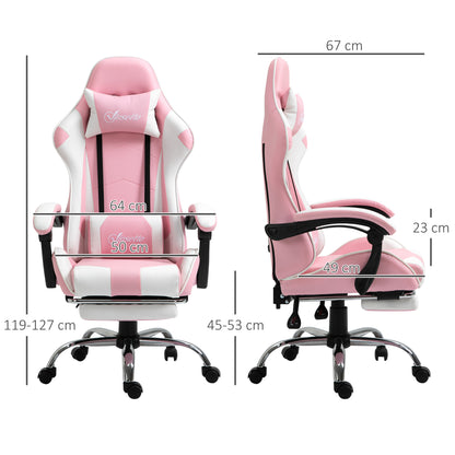 Gamingstoel – Gamestoel – Bureaustoel – Gaming Chair – Game Stoel – Ergonomisch – Verstelbaar in Hoogte – PU Leder – Roze/Wit – 360 Graden Draaibaar – Maximale Belastbaarheid 120 kg