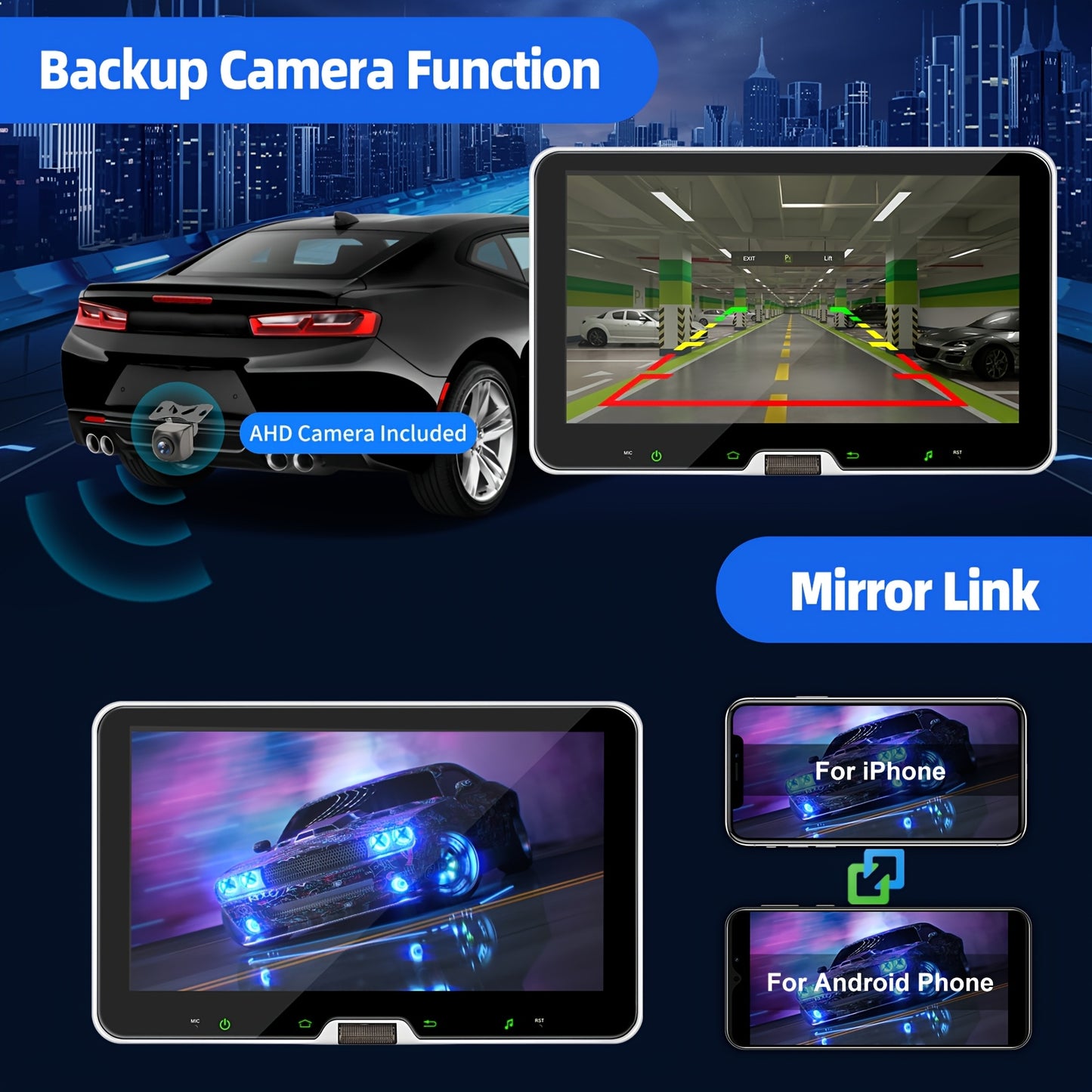 Autoradio – Single DIN Radio – Autoradio Multimedia – Draaibare Stereo – Vehicle Multimedia – 10,1 Inch HD IPS-Scherm – Android 14.0 met Draadloze CarPlay & Android Auto