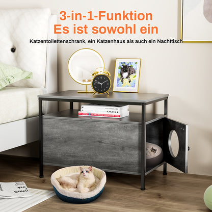 Kattenmeubel – Kattenbak Kast – Kattenhuis – Kattenhol – Kattenverblijf – Grijs – XXL Voor Grote Katten – Met Krabkussen En Uitneembare Kattenbak