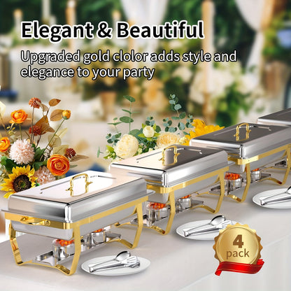 Chafing Dish Set – Warmhoudbak – Buffetpan – Inductiebak – Serveringspan – 2 Stuks Goud – RVS Voedselveilig – 9 Liter Per Schaal – Geen Stroom Nodig