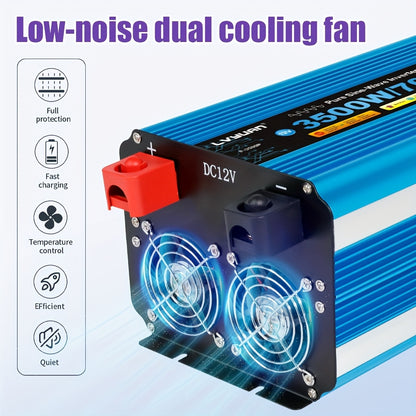 Omvormer – Spanningsomvormer – Inverter – Stroomomzetter – Converter – 12V/24V Naar 230V EU Stopcontact – Pure Sinusgolf – 3500W Continu Vermogen