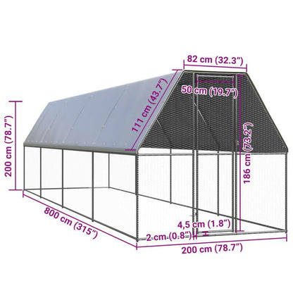 Buitenren Kip – Kippenren – Kippenhok – Hennenren – Kippenkooi Argento – Galvaniseerd Staal – 2x8x2 Meter – Duurzaam & Veilig