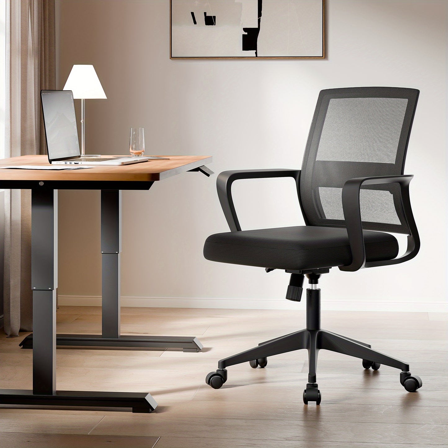 Bureaustoel – Ergonomische Stoel – Office Chair – Computerstoel – Kantoorstoel – Memory Foam Zitting – Verstelbare Lendensteun – 360° Draaibaar – Mesh Rugleuning – Metalen Frame – Zwart