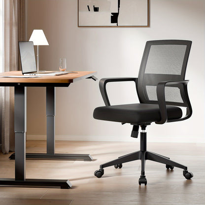 Bureaustoel – Ergonomische Stoel – Office Chair – Computerstoel – Kantoorstoel – Memory Foam Zitting – Verstelbare Lendensteun – 360° Draaibaar – Mesh Rugleuning – Metalen Frame – Zwart