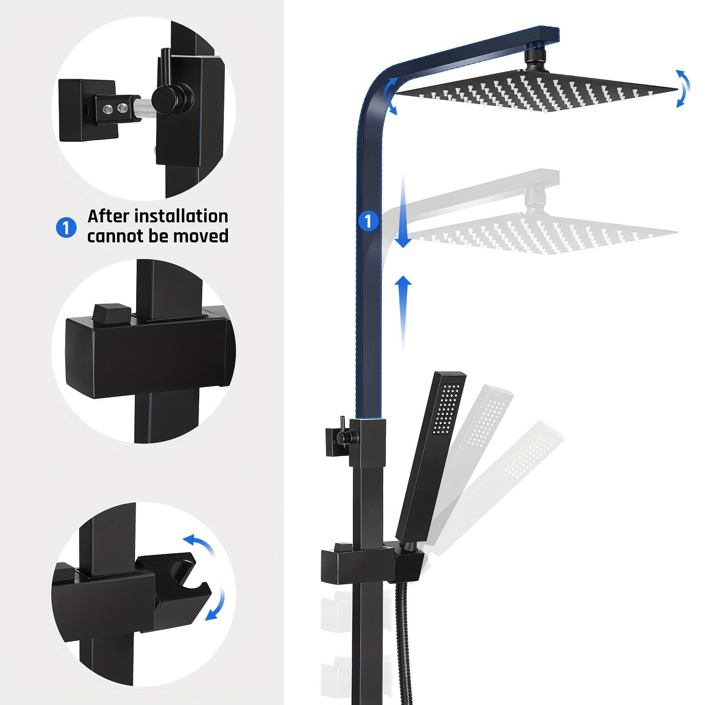 Thermostatische Doucheset – Doucheset – Regendouche – Handdouche – Douchepaneel – Zwart Mat – RVS 304 & Messing – Thermostaatregeling