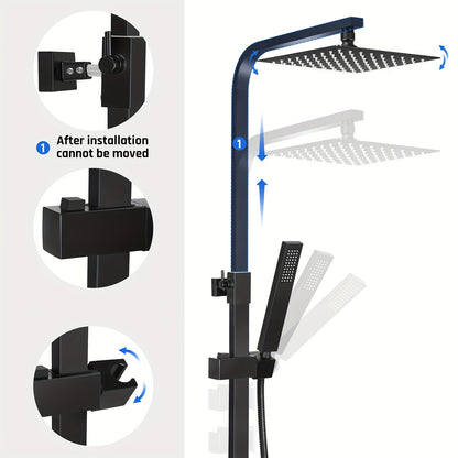 Thermostatische Doucheset – Doucheset – Regendouche – Handdouche – Douchepaneel – Zwart Mat – RVS 304 & Messing – Thermostaatregeling