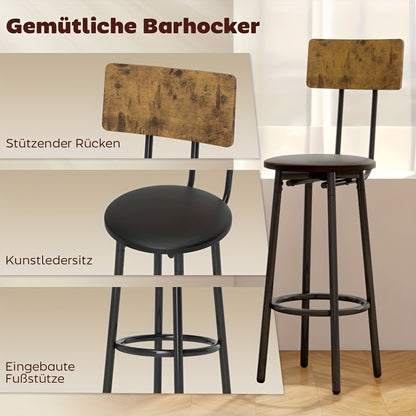 Barset – Barkrukken – Barstoelen – Barkruk Set – Bartafel Set – Bruin – Kunstleer Zitting – Stabiel Metalen Frame