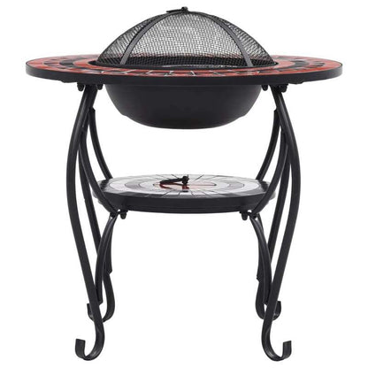68cm Metal Indoor Fireplace Heater & Mosaic Hearth Table - Freestanding Classic Terracotta/White/Black/Gray/Orange Fire Pit with Storage Shelf, Four-Legged Design for Living Room, No Ignition System (Compatible with Inserts)
