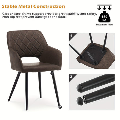 Eetkamerstoel – Stoel – Zithoekstoel – Keukenstoel – Armstoel – Set van 2 Donkerbruin – Memory Foam Zitting – Kunstleren Bekleding – Stevig Metalen Frame