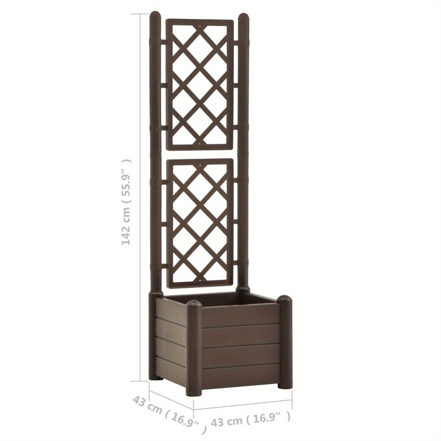 Garden Planter with Trellis 43x43x142cm PP Mocha Planter Box Outdoor, Standing Growing Bed Herb Raised Bed for Gardening, Vegetables, Flower, Backyard