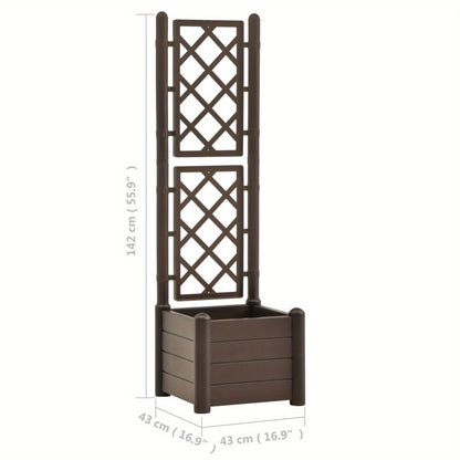 Garden Planter with Trellis 43x43x142cm PP Mocha Planter Box Outdoor, Standing Growing Bed Herb Raised Bed for Gardening, Vegetables, Flower, Backyard