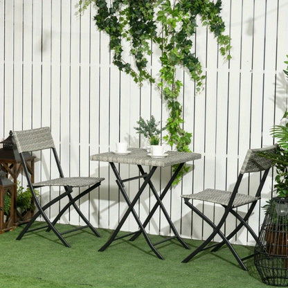 Rattan Bistro Set – Balkonset – Tuinmeubel Set – Outdoor Stoelen – Tuintafel – Lichtgrijs Metalen Frame – Duurzaam & Ruimtebesparend