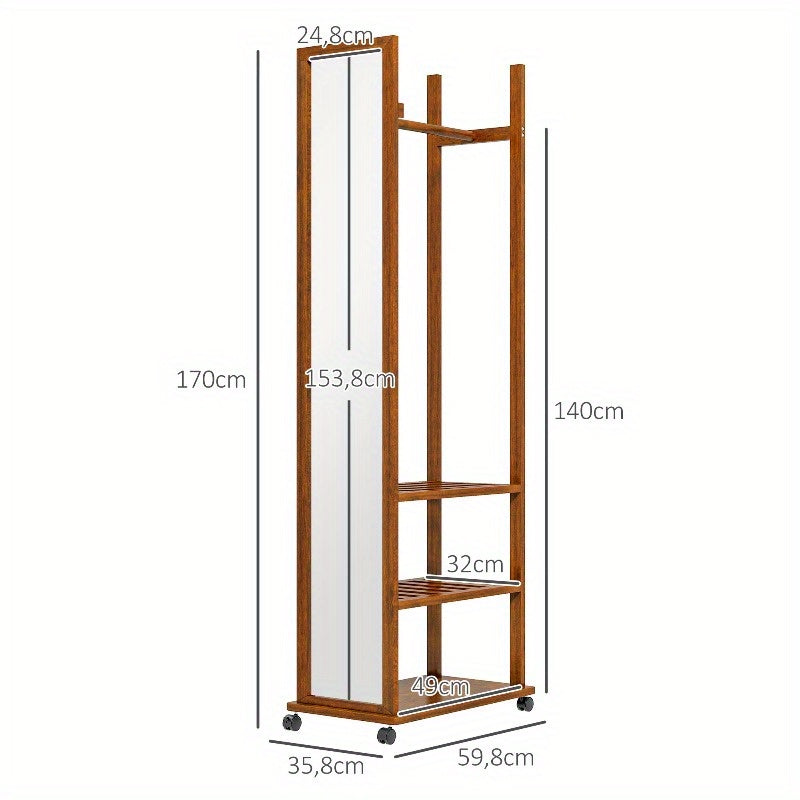 Staande Spiegel – Passpiegel – Knielspiegel – Kledingrek Spiegel – Draaibare Spiegel – Met 3-Lagen Kledingrek – Stevig Metalen Frame – Hoge Kwaliteit Glas