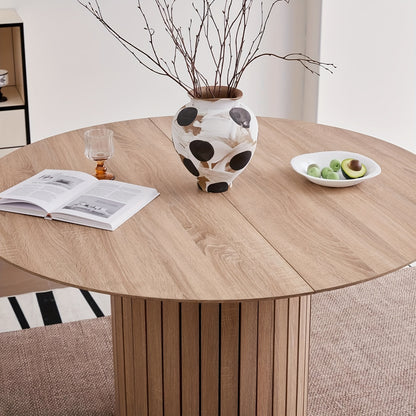 Eettafel – Ronde Tafel – Keukentafel – Eetkamertafel – Landelijke Tafel – 120 cm Diameter – MDF Blad Met Metalen Onderstel – Verstelbare Voetjes