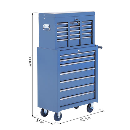 Mobiele Werkplaatswagen – Gereedschapswagen – Werkplaatswagen – Trolley – Gereedschapskist – 16 Laden Met Slot – Robuust Stalen Frame – Rood