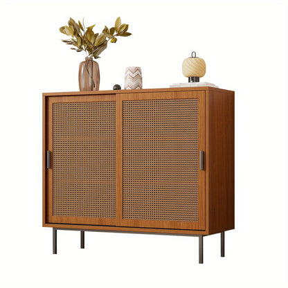 Dressoir – Buffetkast – Ladekast – Opbergkast – Kast – Modern Landelijk Design – 2 Schuifdeuren – Verstelbare Plank – Massief Hardhout – Vrijstaand – Ruimtebesparend – Open Plank – Duurzaam