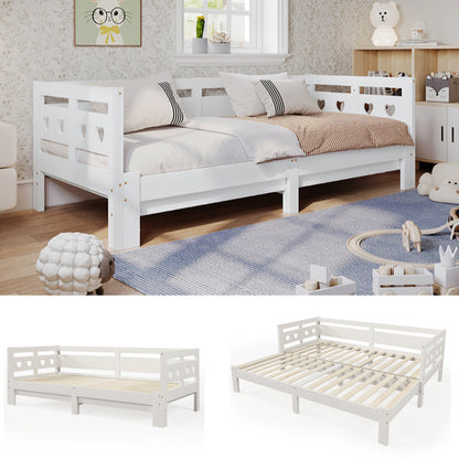 Uitschuifbaar Daybed – Uitklapbed – Slaapbank – Sofa Bed – Logeerbed – Massief Grenenhouten Frame – Ruimtebesparend 2-in-1 Design – Wit Retro – Lattenbodem – Geschikt Voor Matras 90-182x200 cm