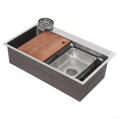 Large Capacity Stainless Steel Kitchen Sink - Heavy-Duty Commercial & Residential Use, Easy Drop-In Installation, Polished Finish, Square Design with Drain, No Batteries/Electricity-Free, Durable & Easy-Clean Surface for Home