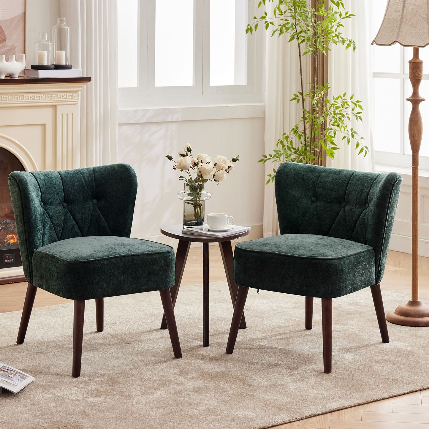 Velvet Fauteuil – Relaxstoel – Zitzetel – Leunstoel – Wingbackstoel – Groen – Memory Foam Zitkussen – Stabiele Rubberhouten Poten