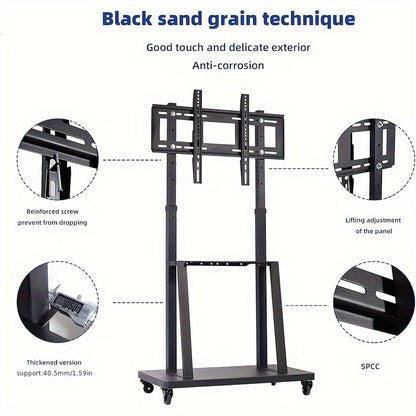 TV Meubel Mobiel – TV standaard – TV trolley – verrijdbare TV-stand – Mobiele TV-houder – Verstelbare Hoogte 32-80 Inch – Draagkracht 65 kg Met Metalen Planken