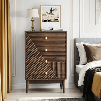 Ladekast – Ladeblok – Dressoir – Opbergkast – Commode – Modern Design – 4 Ruime Lades – Walnootkleur