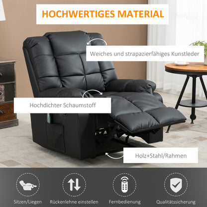 Massagestoel – Relaxstoel – Zitstoel – Wellnessstoel – Ontspanningsstoel – Zwart – 8 Trillingspunten – Verstelbare Rugleuning – Kunstleer – Compact 94x99x99 cm