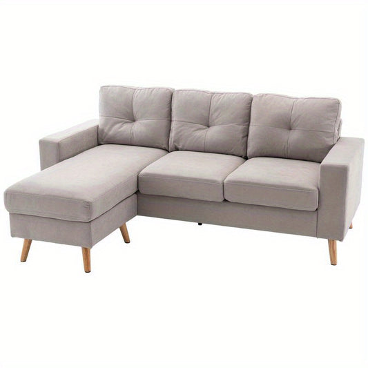 Modern L-Shaped Sectional Sofa with Chaise Lounge - Easy Assembly, Thick Cushions & Plush Comfort, Durable Hardwood/Polyurethane Frame, Neutral-Toned Fabric Upholstery, Space-Saving Design for Small Spaces, Living Room, Bedroom, Apartment - Classic