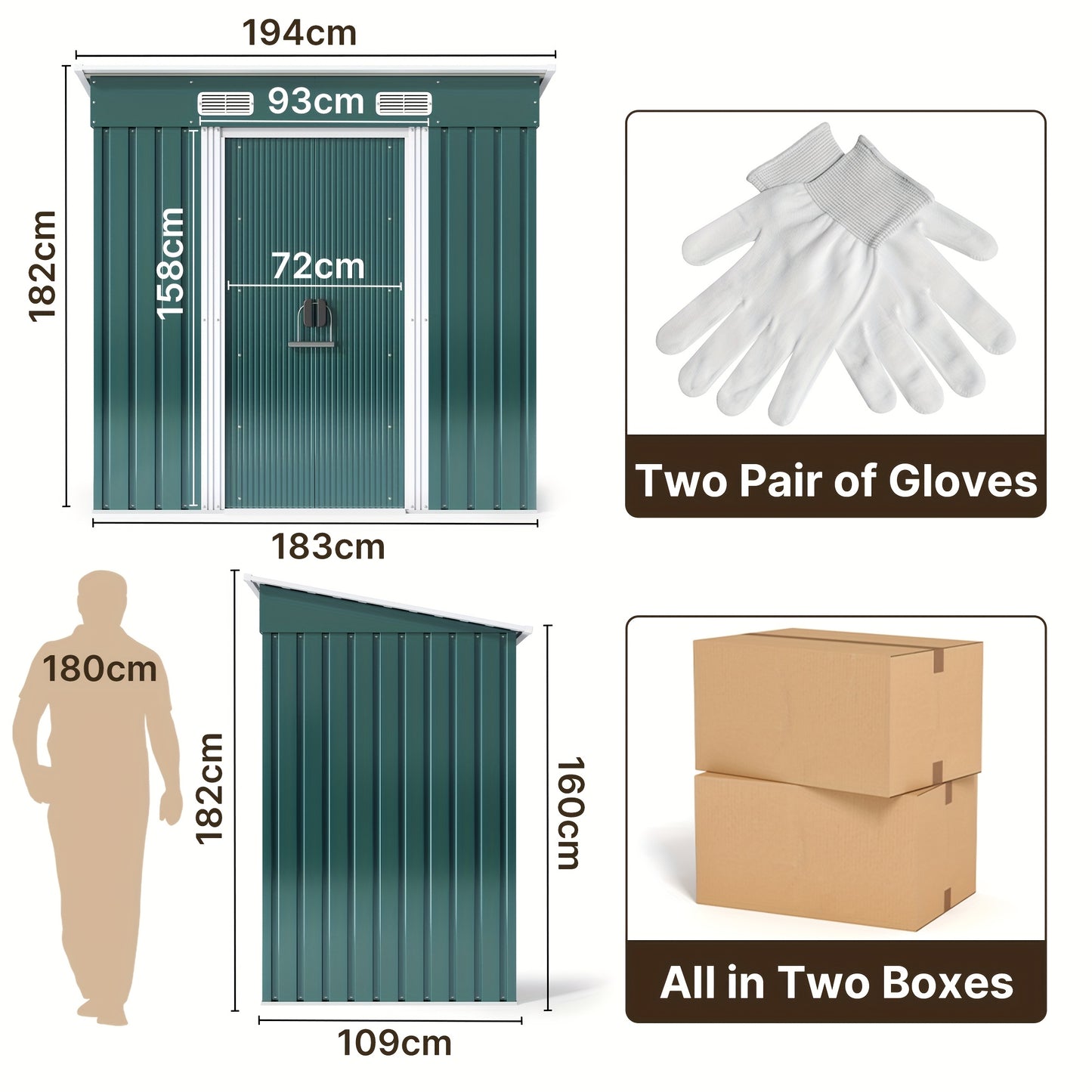 Tuinhuisje – Tuinschuur – Berging – Gereedschapsschuur – Metaalberging – Gegalvaniseerd Staal – Ventilatiesysteem – 183x109x182 cm – Groen/Grijs