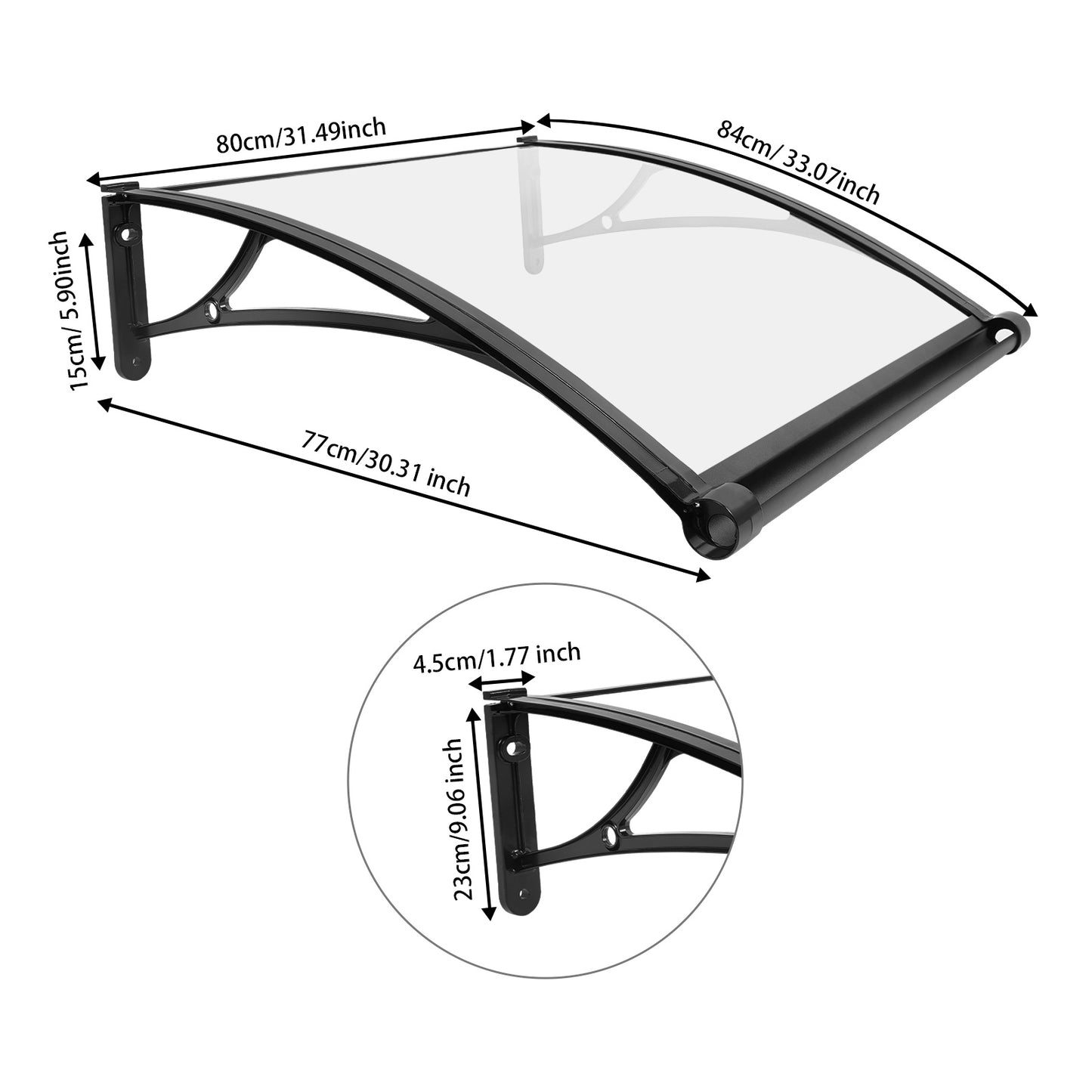 Deurbescherming – Deurafdekking – Deurkap – Raamoverkapping – Afdak – Aluminium – 82cm Breed – Weerbestendig & UV-bestendig