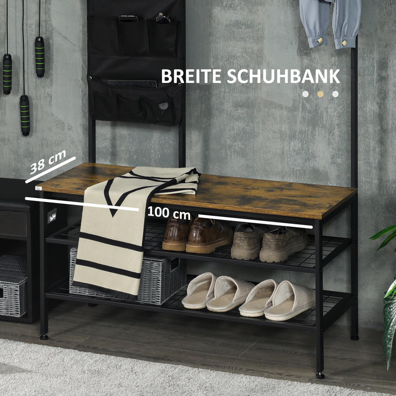 Industriële Kapstok – Schoenenrek – Jassenhanger – Opberger – Garderobekast – Met Memo Board – Schoenenbank En Opbergtas – Compact En Stoer Design