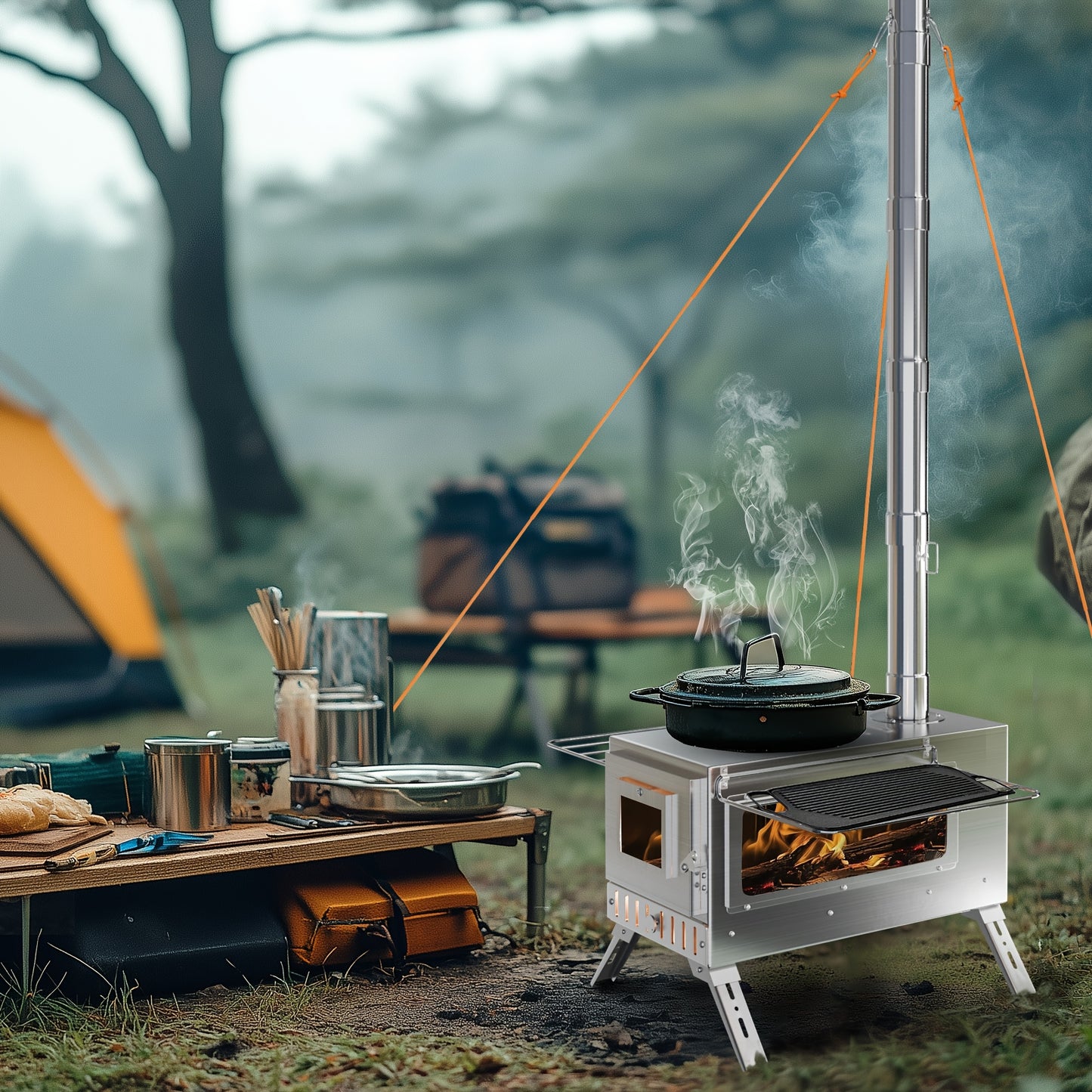 Draagbare Houtkachel – RVS Kachel – Kampeer Kachel – Backpack Kachel – Outdoor Kachel – Roestvrij Staal – Compact & Inclusief Accessoires – Silvery