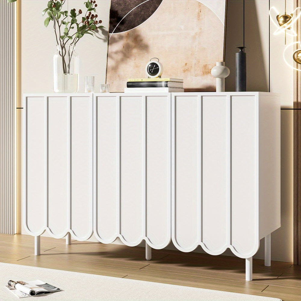 Dressoir – Opbergkast – Ladekast – Buffetkast – Woonkast – Modern wit – Golvende deuren – 120x35x80 cm – Grepenloos design – Verstelbare planken