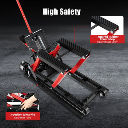 Motorfietsbrug – Motorlift – Hydraulische Motorbrug – Motorkrik – Werkplaatsbrug – 680 kg Belastbaar – Robuust Koolstofstaal Frame – Rood – Verstelbare Hefhoogte – 4 Zwenkwielen