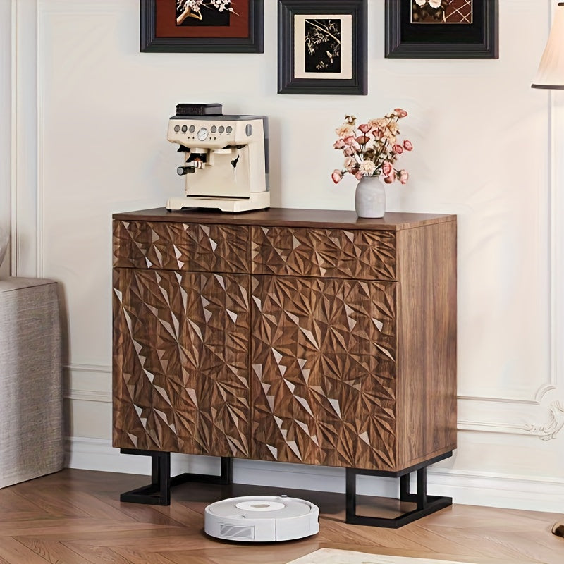 Dressoirkast – Dressoir – Opbergkast – Sideboard – Kast – Modern Klassiek Bruin – Stevige Metalen Poten – 2 Lades + 2 Deuren met Soft-Close – Compact 68,5 cm Hoog