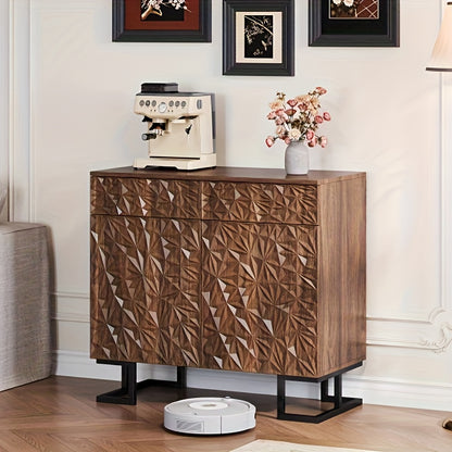 Dressoirkast – Dressoir – Opbergkast – Sideboard – Kast – Modern Klassiek Bruin – Stevige Metalen Poten – 2 Lades + 2 Deuren met Soft-Close – Compact 68,5 cm Hoog