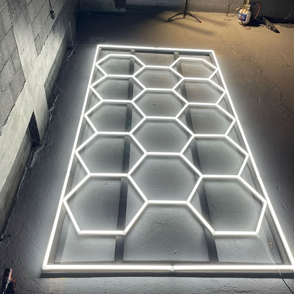Garagelamp – LED Plafondlamp – Werkplaatslamp – Kelderverlichting – Garageverlichting – Hexagon Design – 712W 168000 Lumen 6500K – 14 Panelen Met Montagebeugel