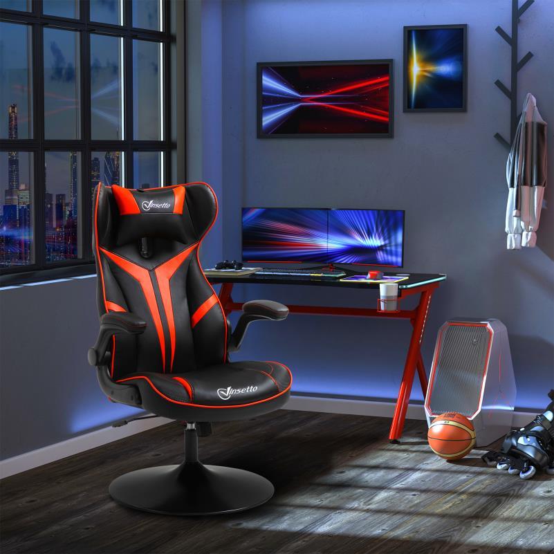 Gamingstoel – Gamestoel – Gaming Chair – Game Stoel – Bureaustoel – Verstelbare Hoogte – Kunstleer Polyester – Draaibaar Met Wieltjes – Ergonomisch Design – Zwart/Rood