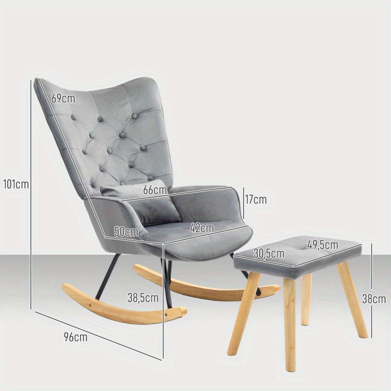 Donkergrijze fauteuil – velvet stoel – relaxstoel – leesstoel – loungestoel – inclusief voetenbankje – zacht fluweel – stevig houten frame – 66x96x101 cm – comfortabel kussen