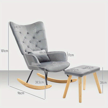 Donkergrijze fauteuil – velvet stoel – relaxstoel – leesstoel – loungestoel – inclusief voetenbankje – zacht fluweel – stevig houten frame – 66x96x101 cm – comfortabel kussen