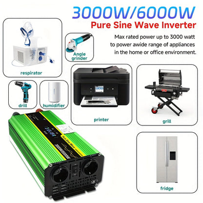 Spanning Inverter – Power Inverter – Stroom Omvormer – Spanning Omvormer – 3 UK Stopcontacten – Pure Sinusgolf Uitgang – 1300W Tot 6000W Piekvermogen