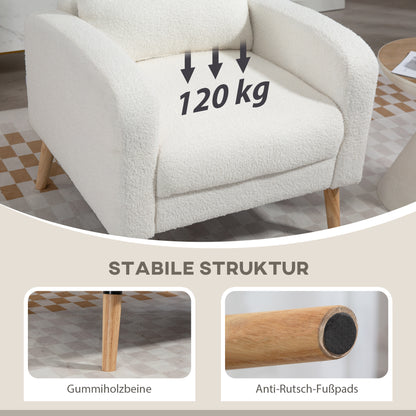 Fauteuil – Armstoel – Zetel – Leunstoel – Clubstoel – Modern Design – Rubberhouten Pootjes – Lendensteunkussen – Wit