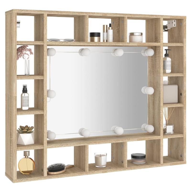 Badkamerspiegelkast – Spiegelkast – Medicijnkast – Wandkast – Badkamerkast – Ruimtebesparend Ontwerp – Sonoma Eikenfineer Met Heldere Glazen Deuren 91x15x76,5 cm