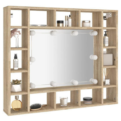 Badkamerspiegelkast – Spiegelkast – Medicijnkast – Wandkast – Badkamerkast – Ruimtebesparend Ontwerp – Sonoma Eikenfineer Met Heldere Glazen Deuren 91x15x76,5 cm