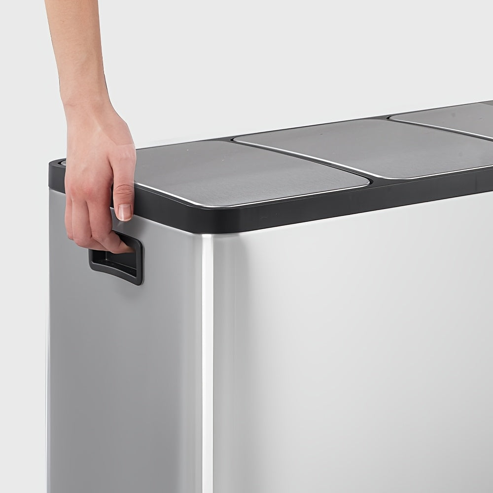 Afvalemmer Keuken – Prullenbak – Vuilnisbak – Afvalbak – Afvalcontainer – RVS 3-Vak 45L – Handsfree Voetpedaal – Stil Dempingssysteem