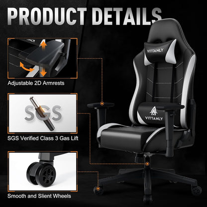 Gamingstoel – Ergonomische Stoel – Gamerstoel – Bureaustoel – Draaistoel – In Hoogte Verstelbaar – Rugleuning 90°-135° – Geschikt Tot 150 Kg – Wit
