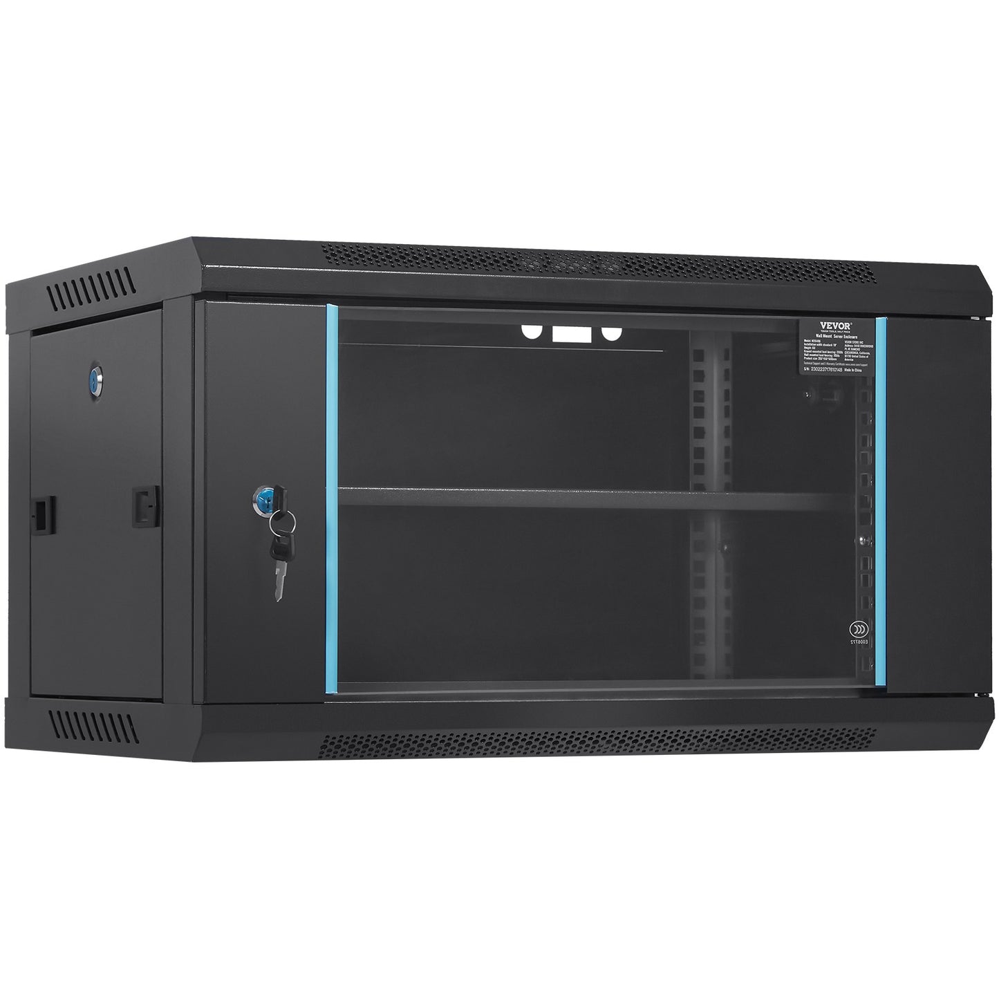 6U Wandkast – Serverkast – Netwerkserverkast – Rackkast – IT Kast – Compact Diep 39 cm – Gelaste Stalen Frame Met Glazen Deur Met Slot