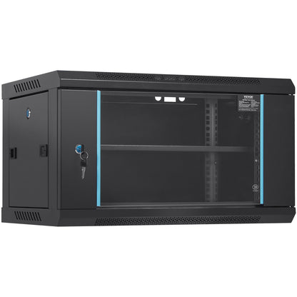 6U Wandkast – Serverkast – Netwerkserverkast – Rackkast – IT Kast – Compact Diep 39 cm – Gelaste Stalen Frame Met Glazen Deur Met Slot